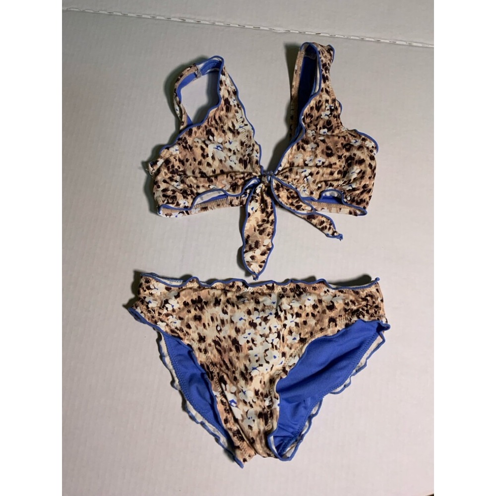 Hobie Girl 7 2Pc Cheetah Animal Print Ruffle‎ Edges Hipster Beach Pool Swimwear